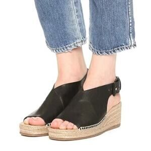 Rag & Bone Sienna Soft Leather Wedge Espadrille Sandal in Black Size 7 (US)